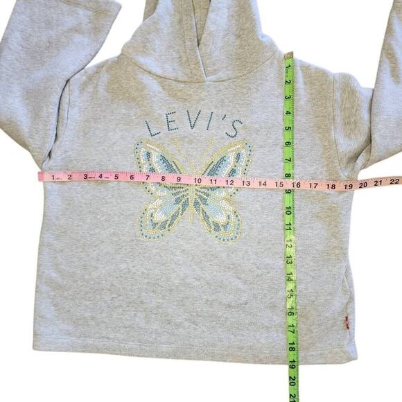 Levi's Girls Sweatshirts, Bell Sleeve Semi-Crop Glitter Butterfly Hoodie, Sz L - Picture 4 of 7